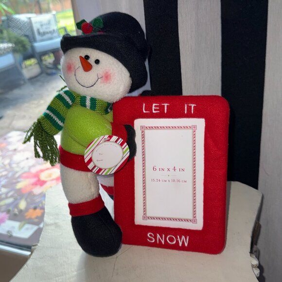 NWT "Let It Snow" Snowman Plush Figurine 11” Standing Frame 4x6 Memories - Picture 2 of 10